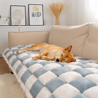 Cozy Plaid Patchwork Pet Mat Furniture Protector Couch Cover Blue-All Seasons