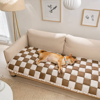 Cozy Plaid Patchwork Pet Mat Furniture Protector Couch Cover Brown-All Seasons
