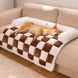 Cozy Plaid Patchwork Pet Mat Furniture Protector Couch Cover Brown-Pro