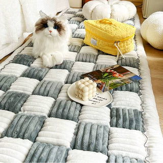 Cozy Plaid Patchwork Pet Mat Furniture Protector Couch Cover Grayish Blue
