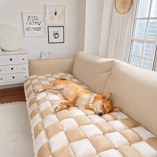Cozy Plaid Patchwork Pet Mat Furniture Protector Couch Cover Khaki-All Seasons