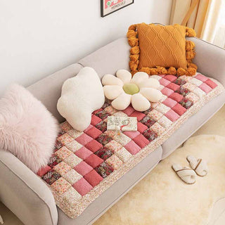 Cozy Plaid Patchwork Pet Mat Furniture Protector Couch Cover Rose