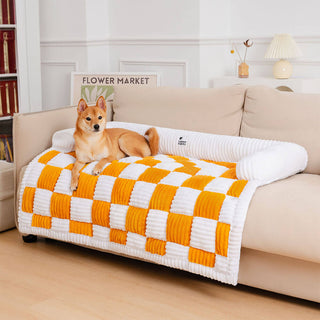 Cozy Plaid Patchwork Pet Mat Furniture Protector Couch Cover Yellow-Pro