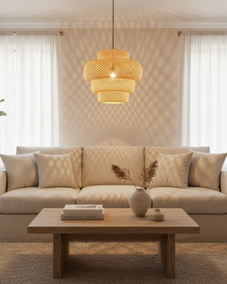 Elesso Lampade - Bauhaus Handgeweven Rieten Hanglamp van Lumière Design