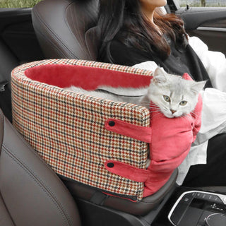 Houndstooth Lookout Console Bow Tie Pet Car Seat Baudot Red