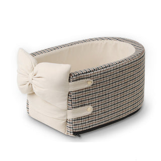 Houndstooth Lookout Console Bow Tie Pet Car Seat Beige