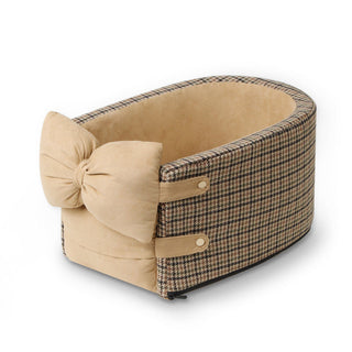 Houndstooth Lookout Console Bow Tie Pet Car Seat Mocha Brown