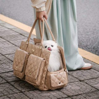 Large Carrying Stylish Multi-Functional Human-Dog Shared Travel Pet Bag - Wandering Tail Light Apricot