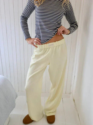 Dames Broek met Elastische Tailleband en Praktische Zijzakken Geel