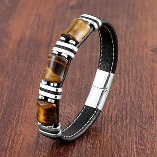 Tijgeroog Natuursteen Lederarmband Zilver Tijgeroog
