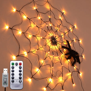 MEELANO Halloween dekorative lys Spider Web LED-lys USB fjernbetjening