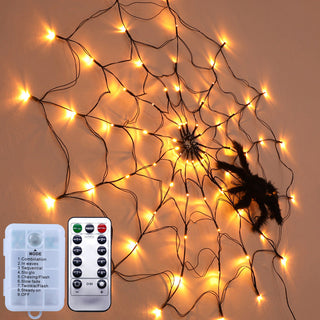 MEELANO Halloween dekorative lys Spider Web LED-lys Batteri fjernbetjening