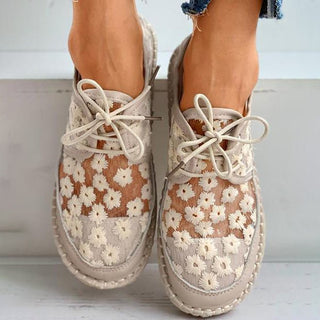 Liz | Dames Geborduurde Sneakers Beige