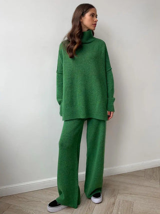 Sophie Dames Effen Gebreide Set met Wijde Broek