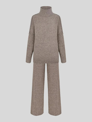 Sophie Dames Effen Gebreide Set met Wijde Broek