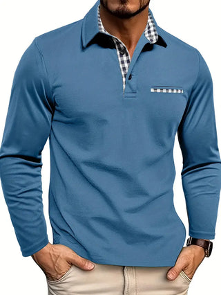 Polo Met Lange Mouwen Comfortabele Pasvorm Tijdloze Stijl Blauw