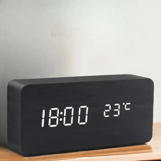Wekker - WoodWatch - LED Display - Spraakbesturing Zwart-blokvormig