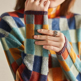Dames Turtleneck Trui Met Print Patchwork Coltrui Melange