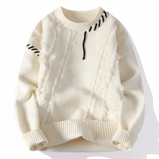 Jasper | Unieke Gebreide Heren Trui met Patchworkmotief Wit